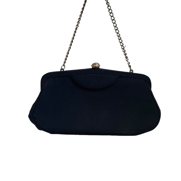 Handbags - Black Fabric evening bag with gold tone chain and clasp